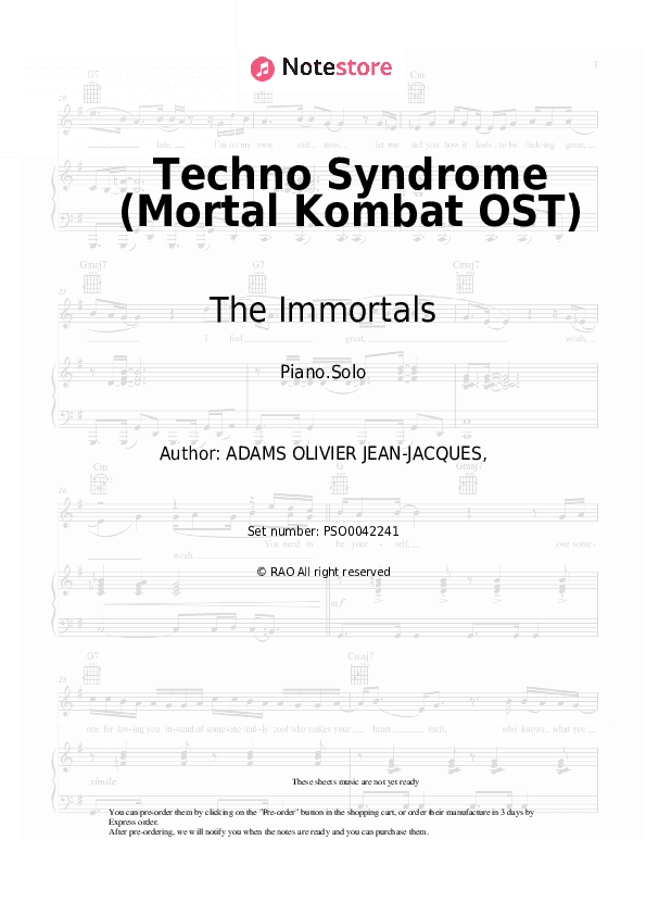 Techno Syndrome (Mortal Kombat OST) - The Immortals Piano Sheet Music - Piano.Solo