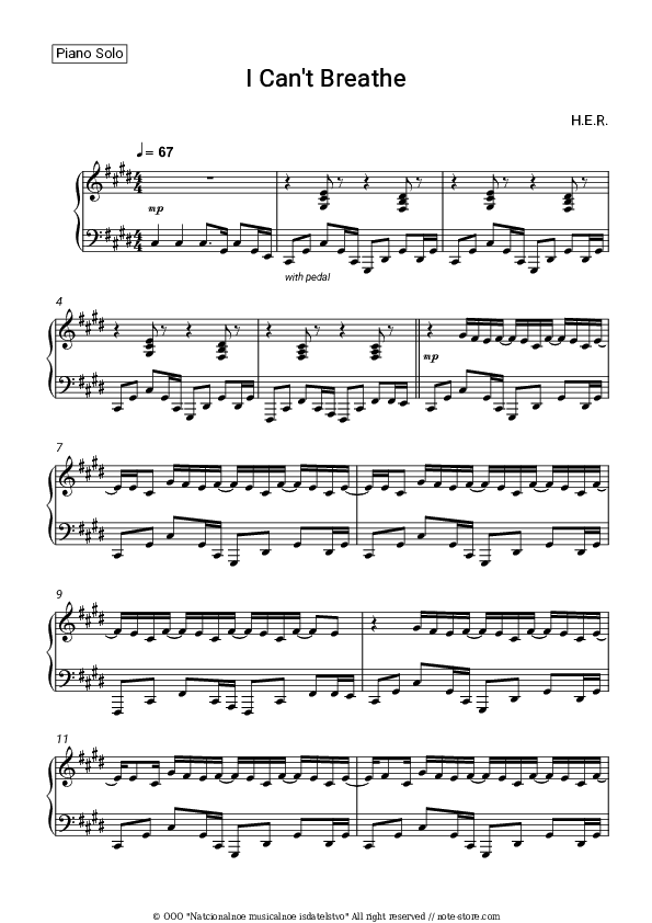 I Can't Breathe - H.E.R. Piano Sheet Music - Piano.Solo