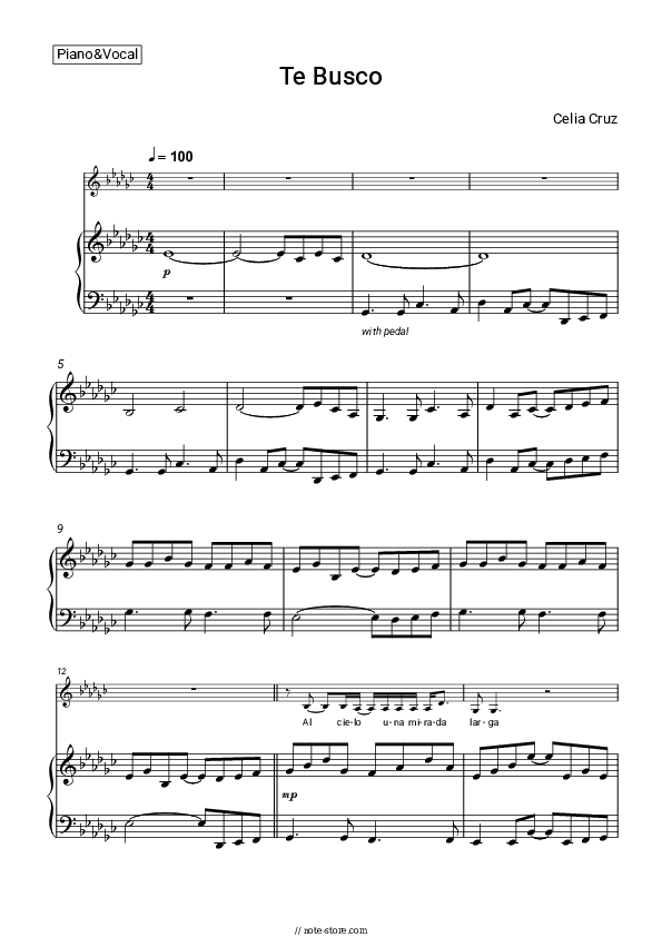 Te Busco - Celia Cruz Piano Sheet Music with the Voice part - Piano&Vocal