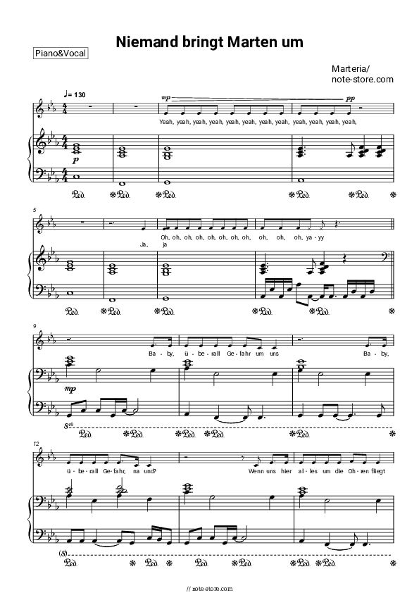 Niemand bringt Marten um - Marteria Piano Sheet Music with the Voice part - Piano&Vocal