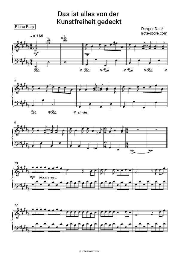 Das ist alles von der Kunstfreiheit gedeckt - Danger Dan Piano Sheet Music Easy - Piano.Easy