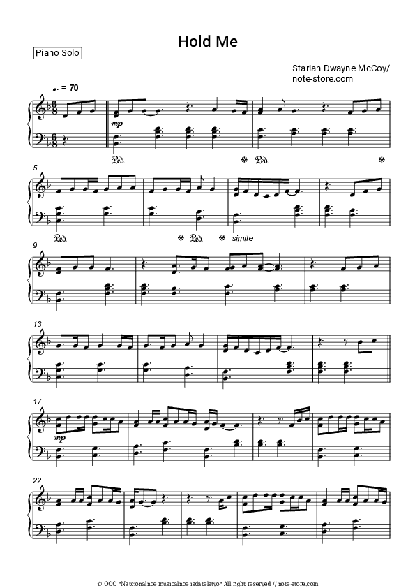 Hold Me - Starian Dwayne McCoy Piano Sheet Music - Piano.Solo