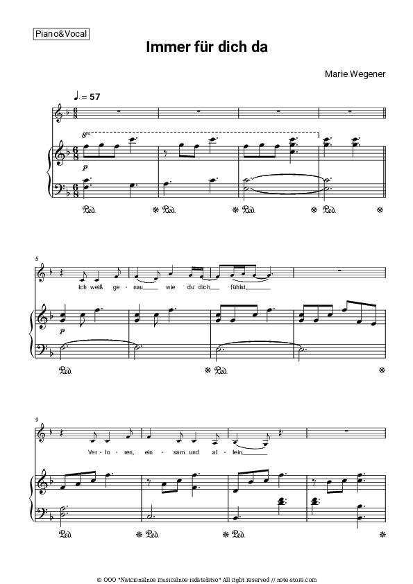 Immer für dich da - Marie Wegener Piano Sheet Music with the Voice part - Piano&Vocal