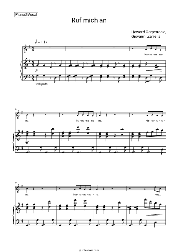 Ruf mich an - Howard Carpendale, Giovanni Zarrella, Royal Philharmonic Orchestra Piano Sheet Music with the Voice part - Piano&Vocal