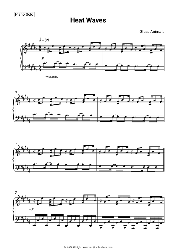 Heat Waves - Glass Animals Piano Sheet Music - Piano.Solo