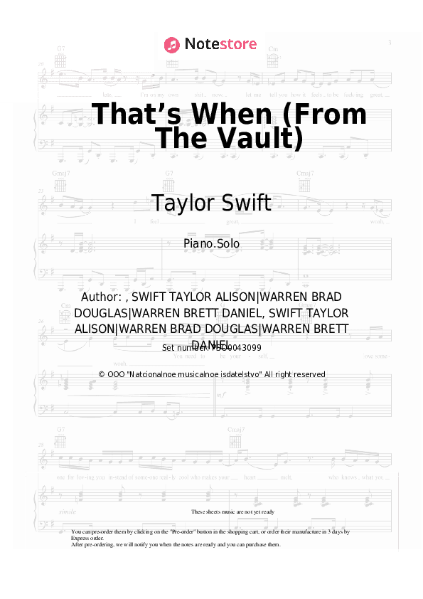 That’s When (From The Vault) - Taylor Swift, Keith Urban Piano Sheet Music - Piano.Solo