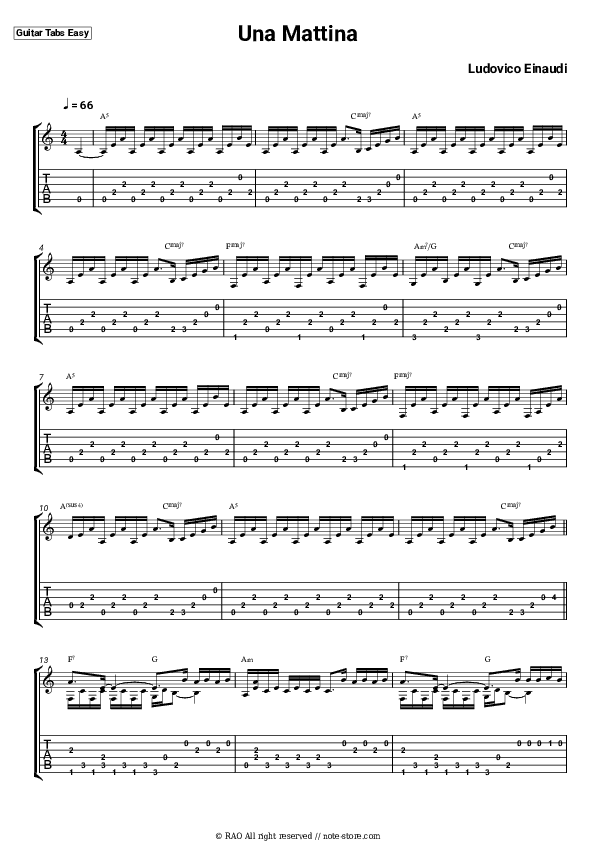 Una Mattina - Ludovico Einaudi Tabs Easy - Guitar.Tab.Easy