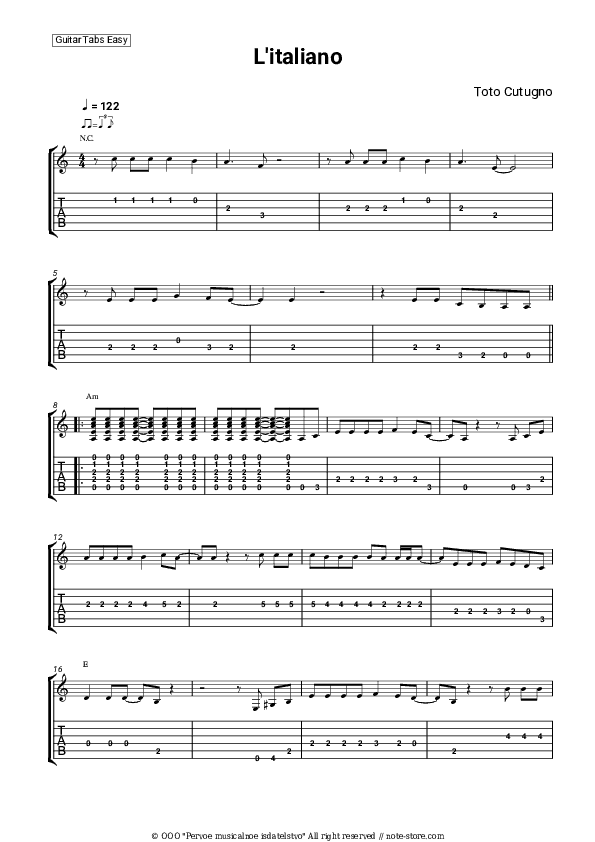 L'italiano - Toto Cutugno Tabs Easy - Guitar.Tab.Easy