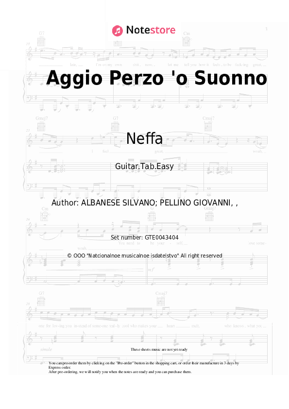 Aggio Perzo 'o Suonno - Neffa, Coez, TY1 Tabs Easy - Guitar.Tab.Easy