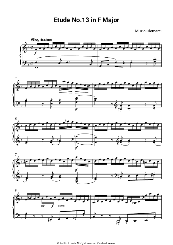 Etude No.13 in F Major - Muzio Clementi Piano Sheet Music - Piano.Solo