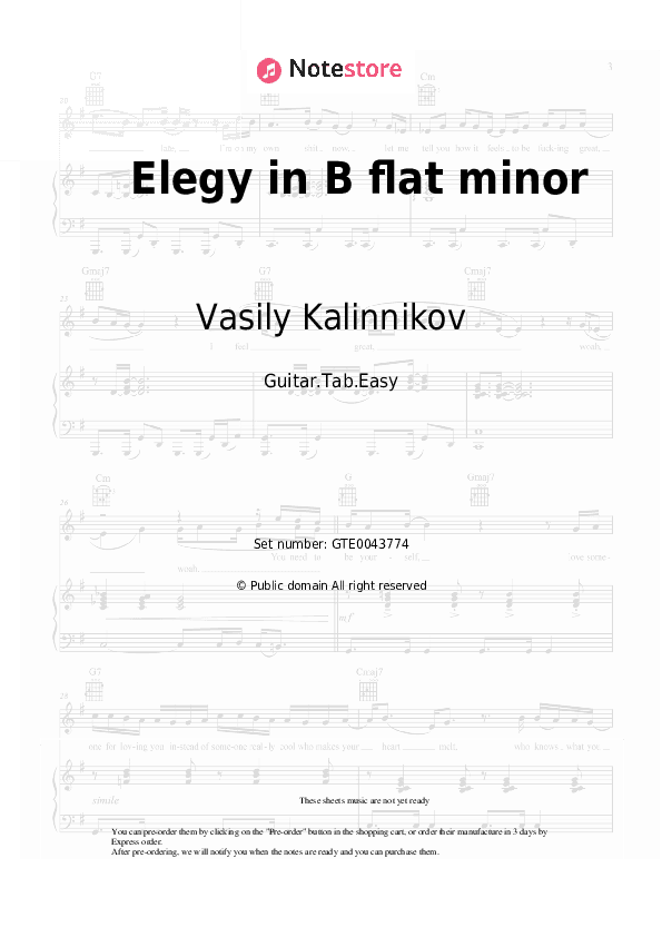 Elegy in B flat minor - Vasily Kalinnikov Tabs Easy - Guitar.Tab.Easy