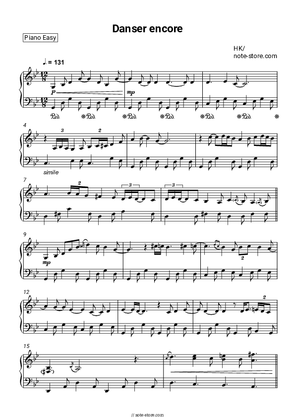 Danser Encore - HK Piano Sheet Music Easy - Piano.Easy