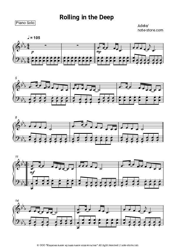 Rolling in the deep - Adele Piano Sheet Music - Piano.Solo