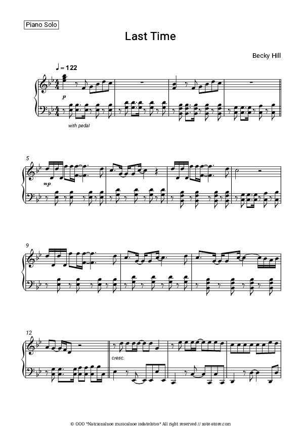 Last Time - Becky Hill Piano Sheet Music - Piano.Solo