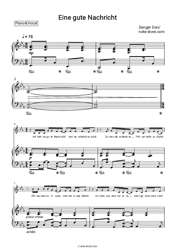 Eine gute Nachricht - Danger Dan, Antilopen Gang Piano Sheet Music with the Voice part - Piano&Vocal