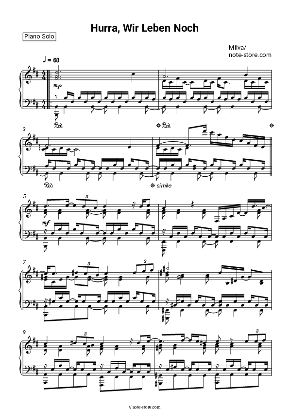 Hurra, Wir Leben Noch - Milva Piano Sheet Music - Piano.Solo