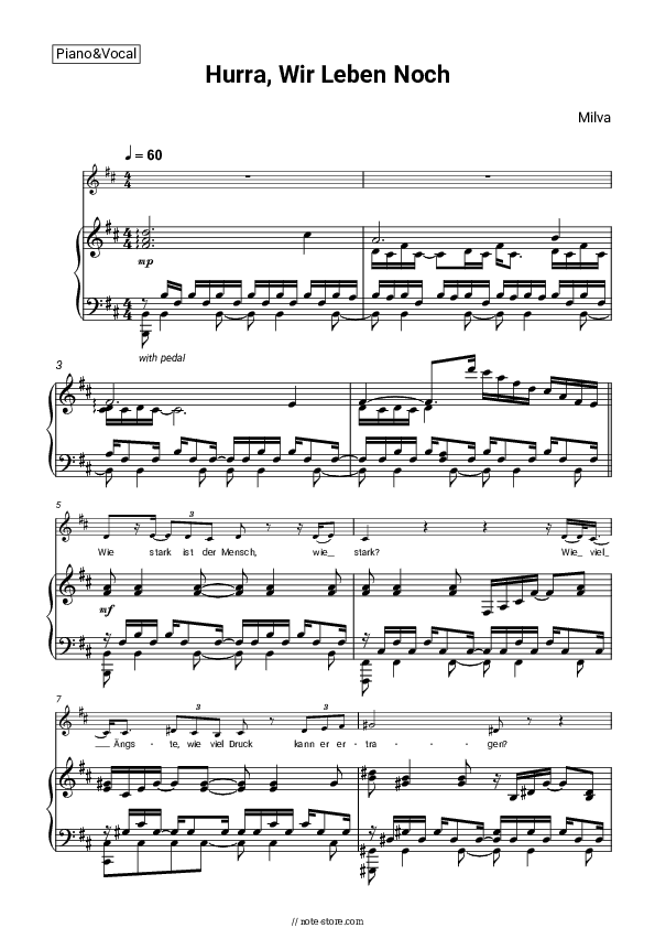 Hurra, Wir Leben Noch - Milva Piano Sheet Music with the Voice part - Piano&Vocal