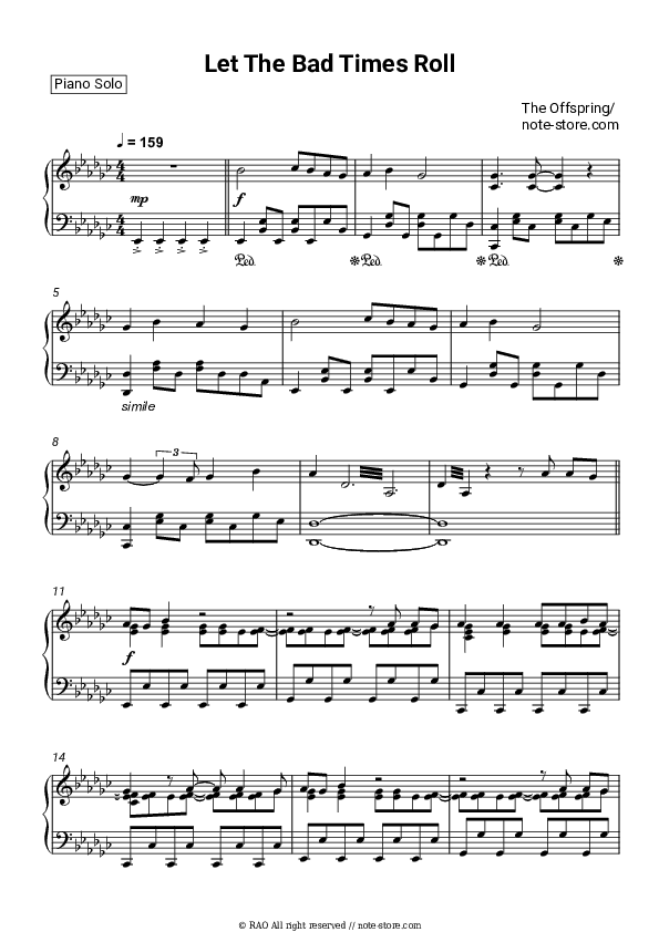 Let The Bad Times Roll - The Offspring Piano Sheet Music - Piano.Solo