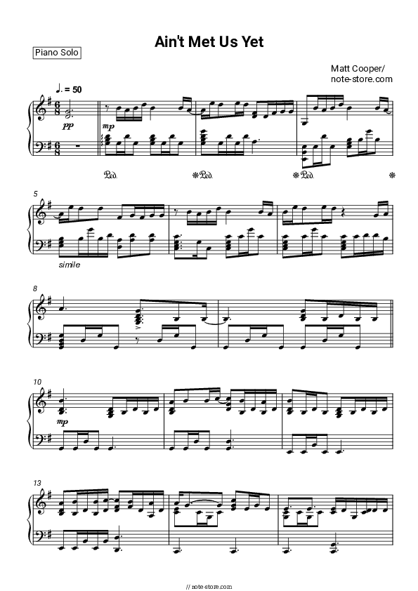 Ain't Met Us Yet - Matt Cooper Piano Sheet Music - Piano.Solo