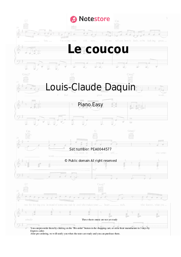 Le coucou - Louis-Claude Daquin Piano Sheet Music Easy - Piano.Easy