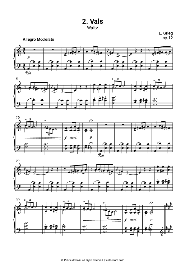 Lyric Pieces, op.12. No. 2 Waltz - Edvard Hagerup Grieg Piano Sheet Music - Piano.Solo