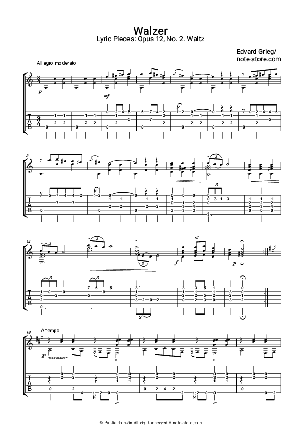 Lyric Pieces, op.12. No. 2 Waltz - Edvard Hagerup Grieg Tabs - Guitar.Tabs