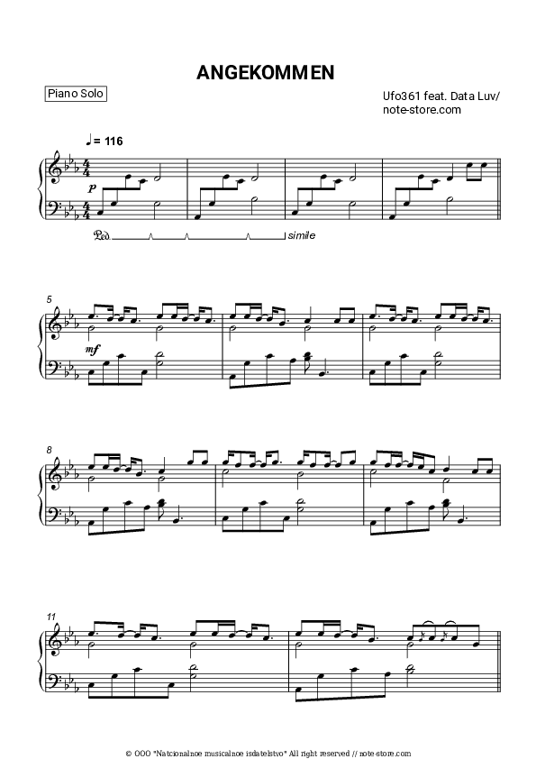 Angekommen - Ufo361, Data Luv Piano Sheet Music - Piano.Solo