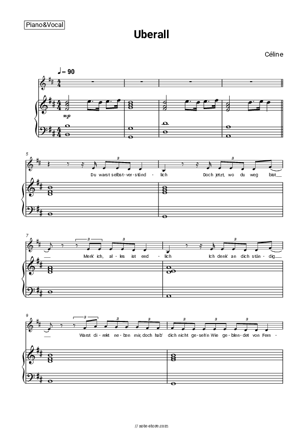 Uberall - Céline Piano Sheet Music with the Voice part - Piano&Vocal
