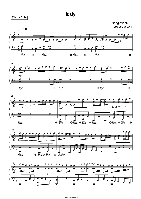 lady - Sangiovanni Piano Sheet Music - Piano.Solo