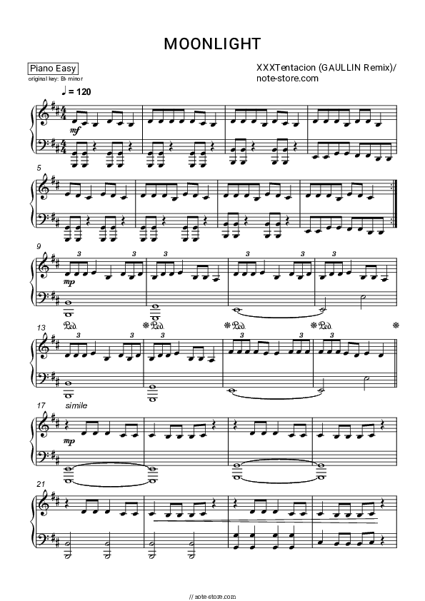 Moonlight - Gaullin Piano Sheet Music Easy - Piano.Easy