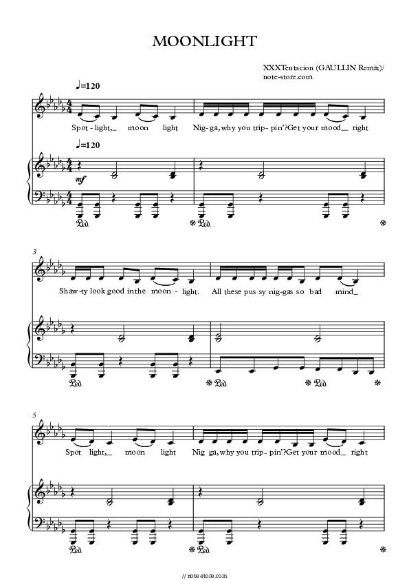 Moonlight - Gaullin Piano Sheet Music with the Voice part - Piano&Vocal