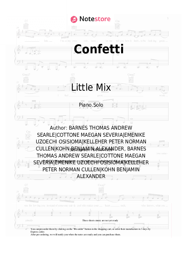 Confetti - Little Mix, Saweetie Piano Sheet Music - Piano.Solo