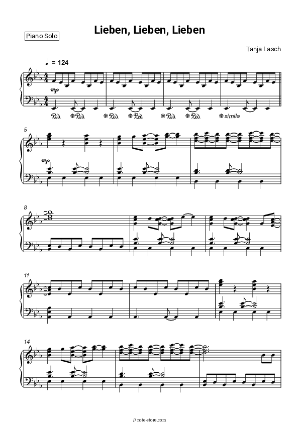 Lieben, Lieben, Lieben - Tanja Lasch Piano Sheet Music - Piano.Solo
