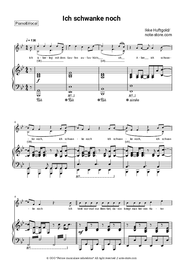 Ich schwanke noch - Ikke Huftgold Piano Sheet Music with the Voice part - Piano&Vocal