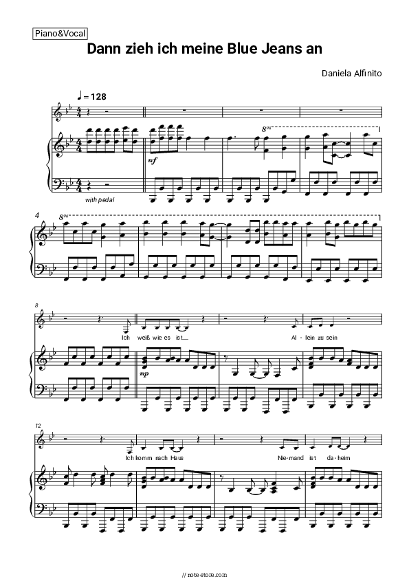 Dann zieh ich meine Blue Jeans an - Daniela Alfinito Piano Sheet Music with the Voice part - Piano&Vocal