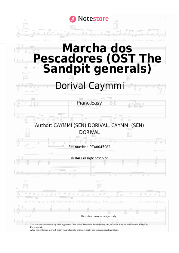 Marcha dos Pescadores (OST The Sandpit generals) - Dorival Caymmi Piano Sheet Music Easy - Piano.Easy
