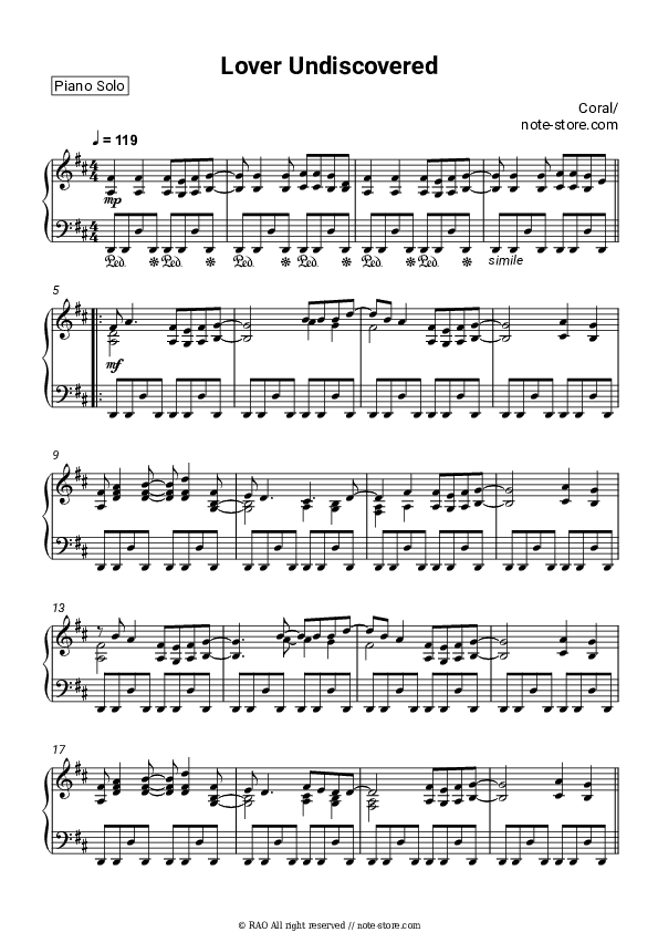 Lover Undiscovered - The Coral Piano Sheet Music - Piano.Solo