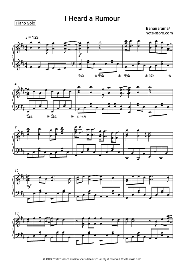 I Heard A Rumour - Bananarama Piano Sheet Music - Piano.Solo