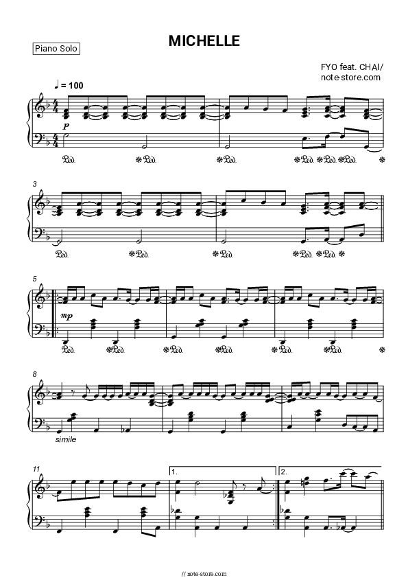 FYO feat. CHAI - MICHELLE, CHAI Piano Sheet Music - Piano.Solo