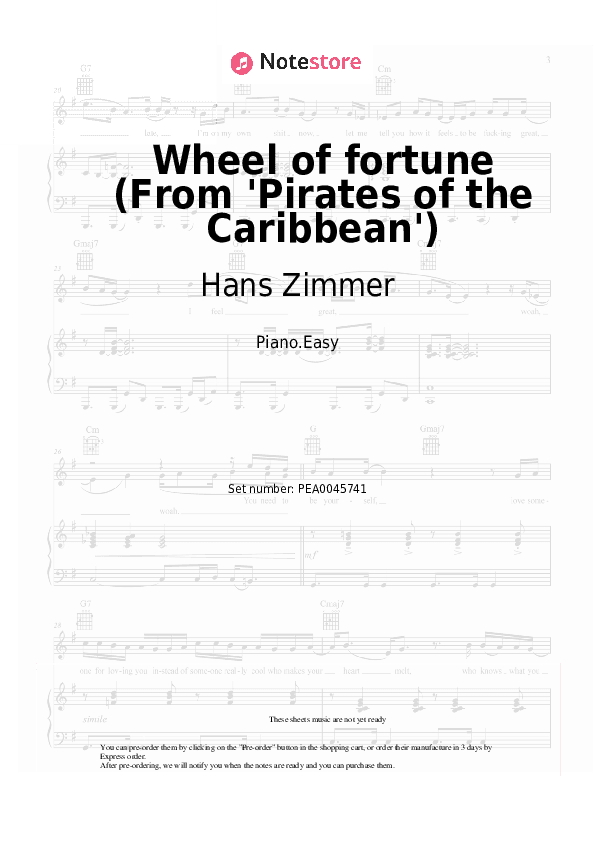 Wheel of fortune (From 'Pirates of the Caribbean') - Hans Zimmer Piano Sheet Music Easy - Piano.Easy
