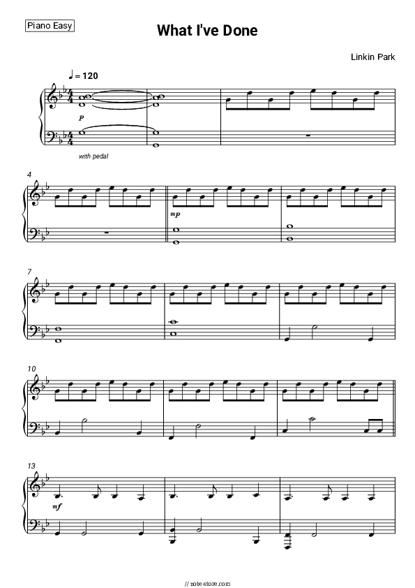 What I've Done (from 'Transformers') - Linkin Park Piano Sheet Music Easy - Piano.Easy