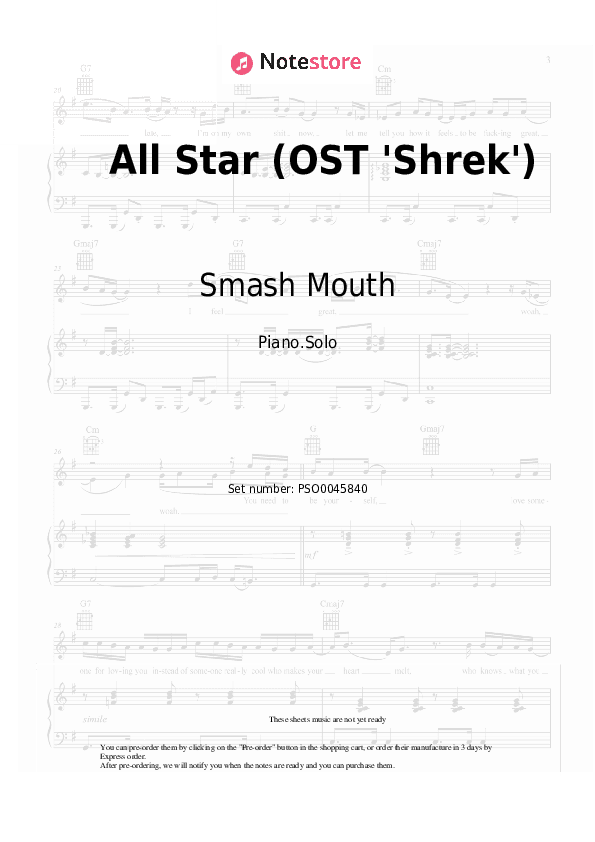 All Star (OST 'Shrek') - Smash Mouth Piano Sheet Music - Piano.Solo