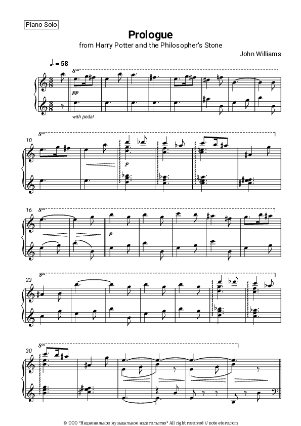 Prologue (from Harry Potter and the Philosopher's Stone) - John Williams Piano Sheet Music - Piano.Solo