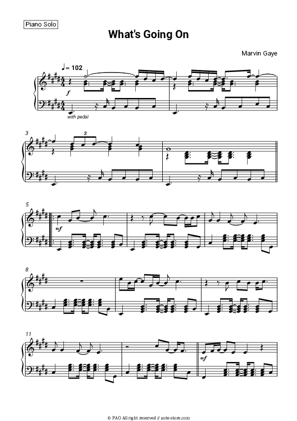 What’s Going On - Marvin Gaye Piano Sheet Music - Piano.Solo