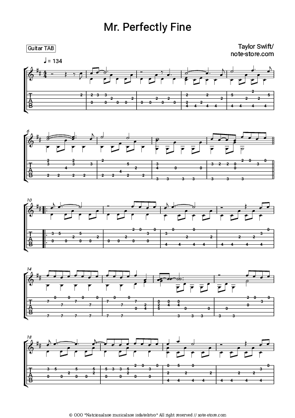 Mr. Perfectly Fine - Taylor Swift Tabs - Guitar.Tabs