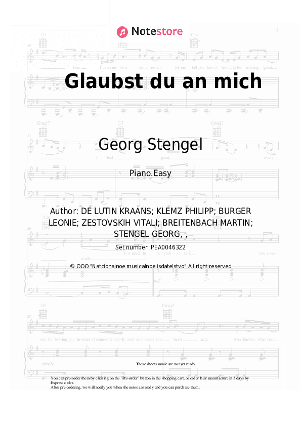 Glaubst du an mich - Georg Stengel Piano Sheet Music Easy - Piano.Easy