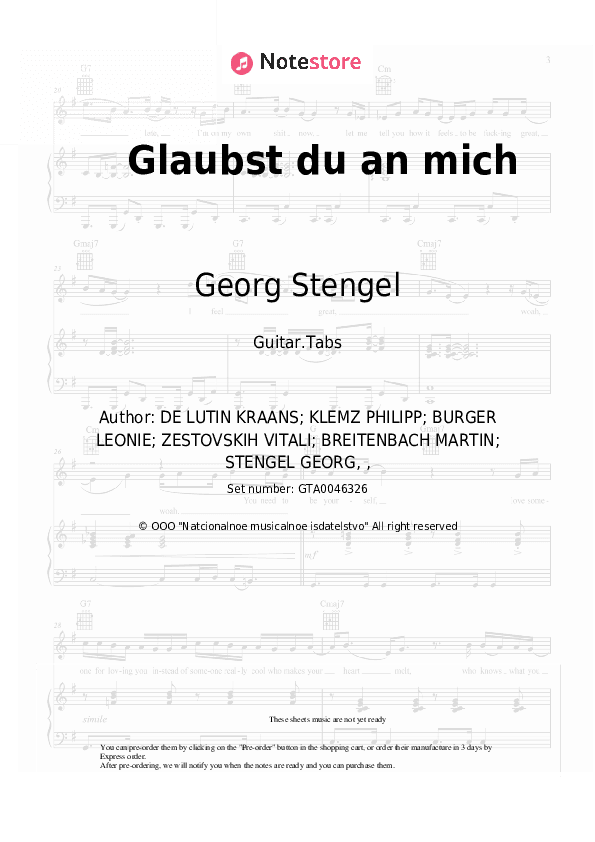 Glaubst du an mich - Georg Stengel Tabs - Guitar.Tabs