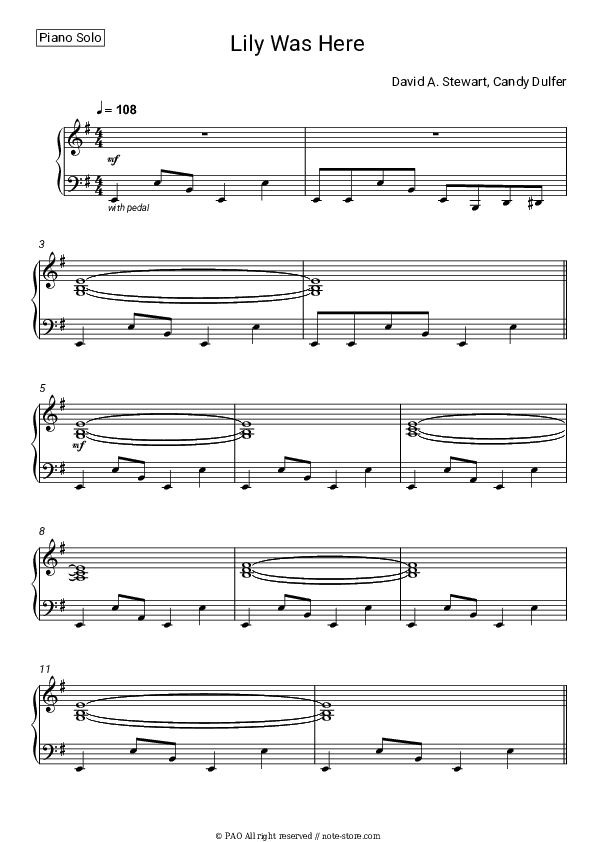 Lily Was Here - Dave Stewart, Candy Dulfer Piano Sheet Music - Piano.Solo