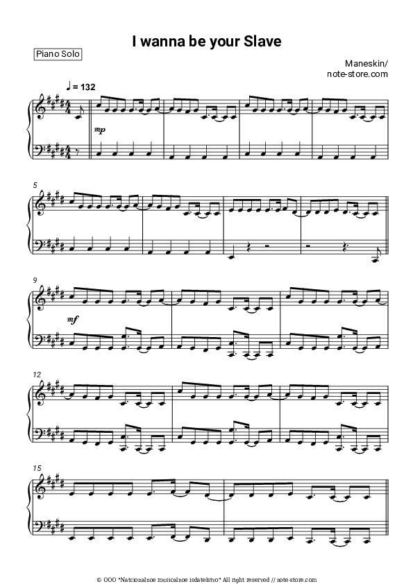 I Wanna Be Your Slave - MÄneskin Piano Sheet Music - Piano.Solo