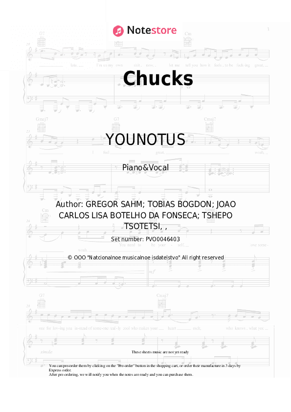 Chucks - YOUNOTUS, Mi Casa Piano Sheet Music with the Voice part - Piano&Vocal